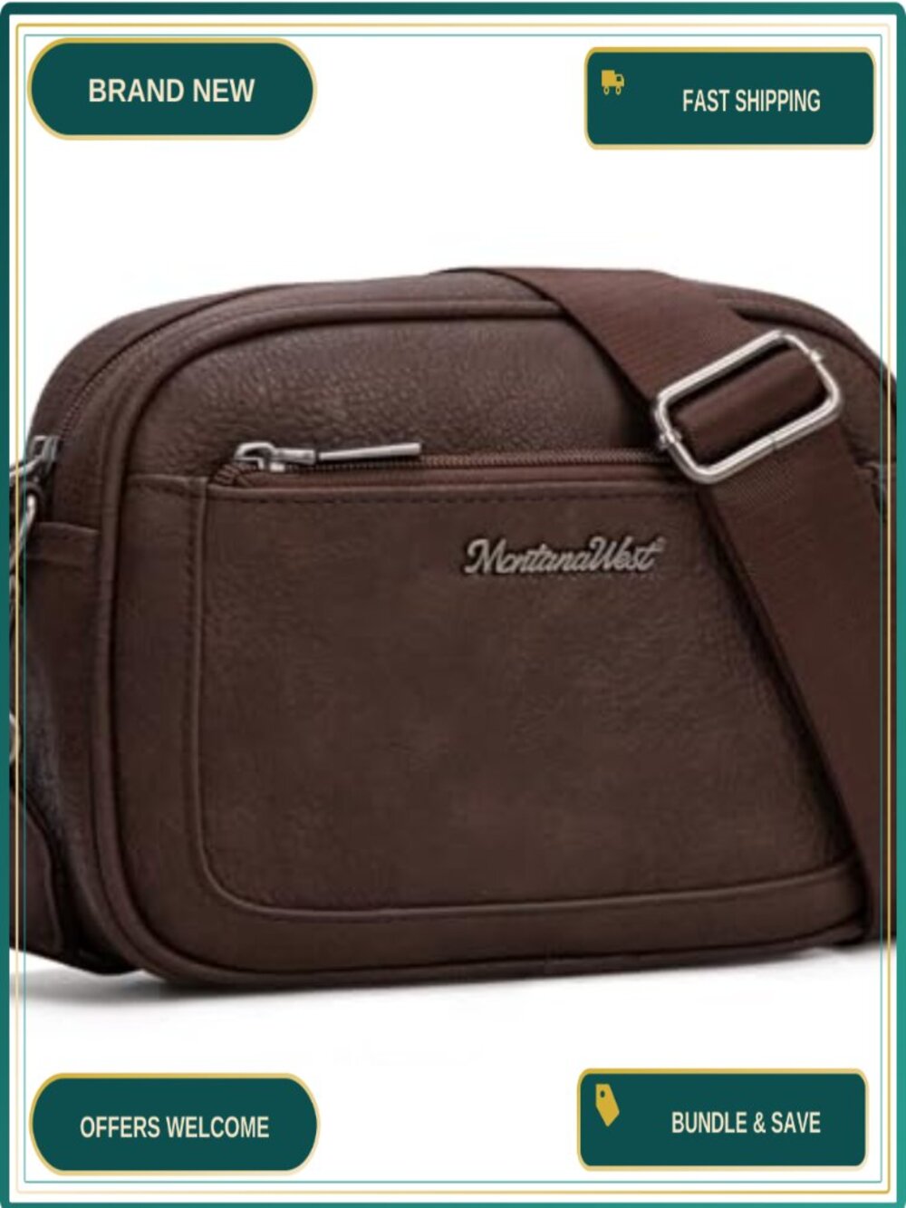 Montana West Crossbody Bag Cow Print Purse Triple Zip Wide Strap